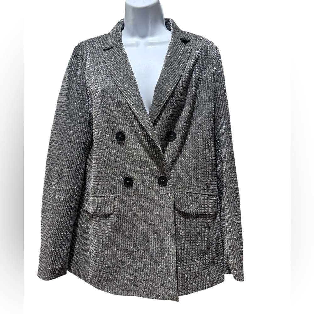 Know One Cares Metallic Blazer Medium | Double Breasted Sparkle Jacket - Picture 3 of 14